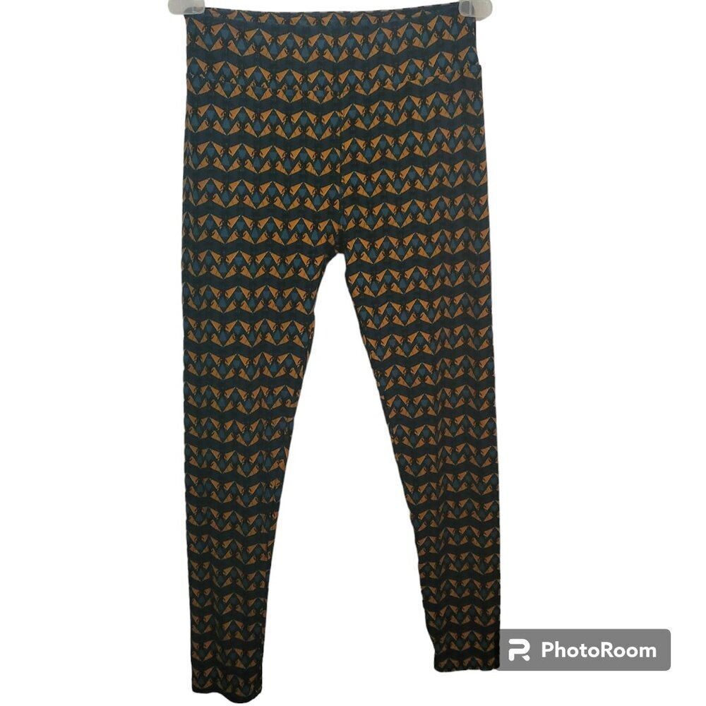 LuLaRoe Black Bugs on Forest Green and Gold Triangle Leggings